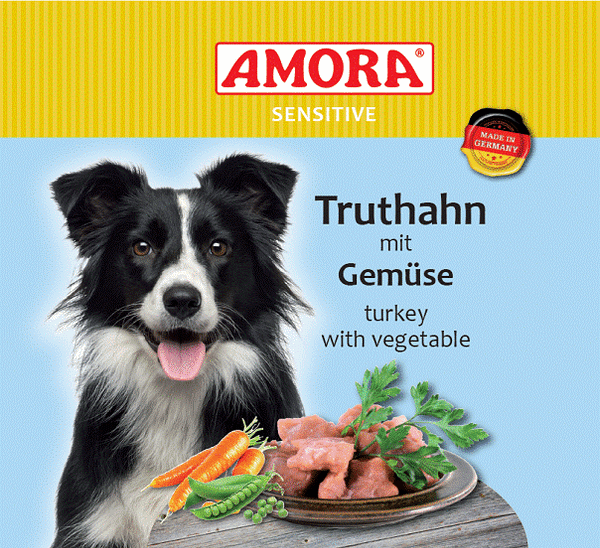 Amora Hund Dose Sensitive Truthahn mit Gemüse 6 x 400g / 6 x 800g