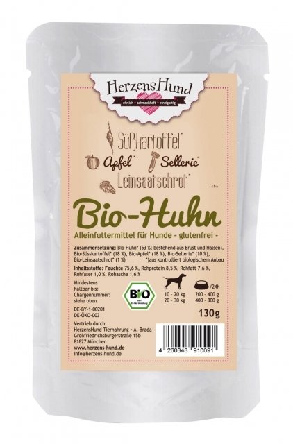 Herzenshund Bio Huhn mit Bio Süßkartoffel 15x130g